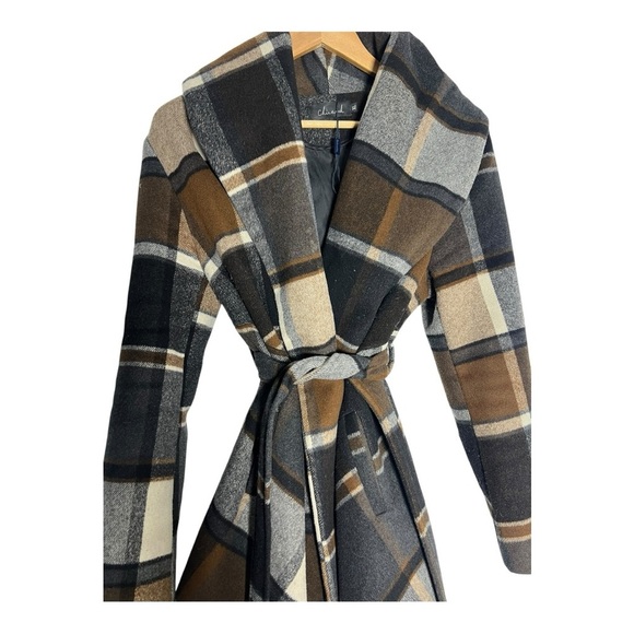Chicwish Plaid Belted Cape in Black, Brown, and Cream - Picture 3 of 5